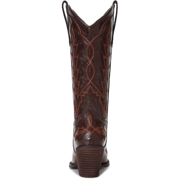 🆕Women Chestnut Brown Faux Leather Wood Embroidered Chunky Heel Cowgirl Boots - Picture 5 of 8